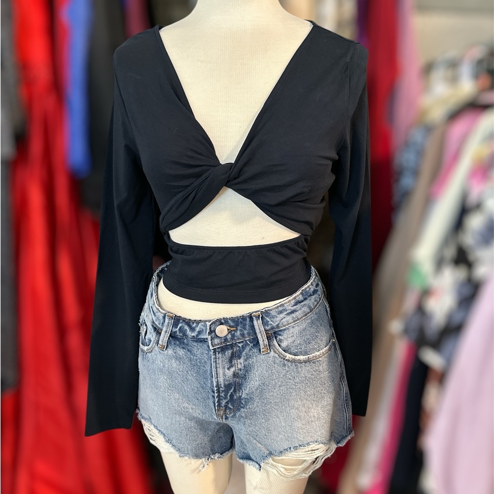 Elegant Midnight BlueTwist-Front Top (top only)